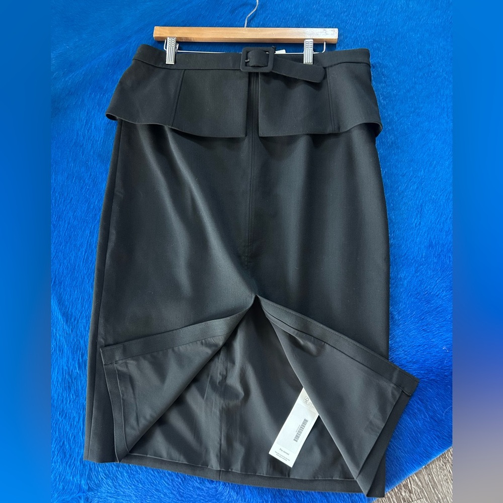 Ted Baker London Black midi, front slit skirt with black peplum belt, size 5